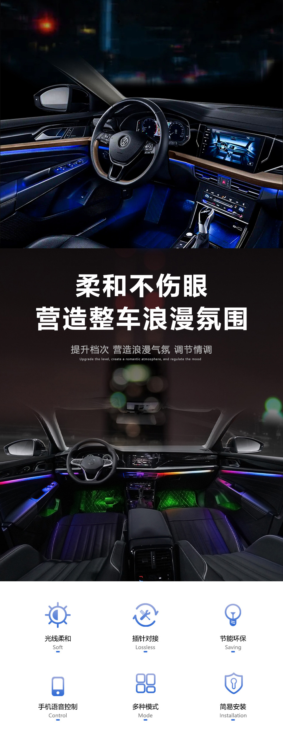 Suitable for Volkswagen Passat atmosphere lamp Magotan/Lavida/Passat/Tiguan/1030 color/atmosphere lamp batch