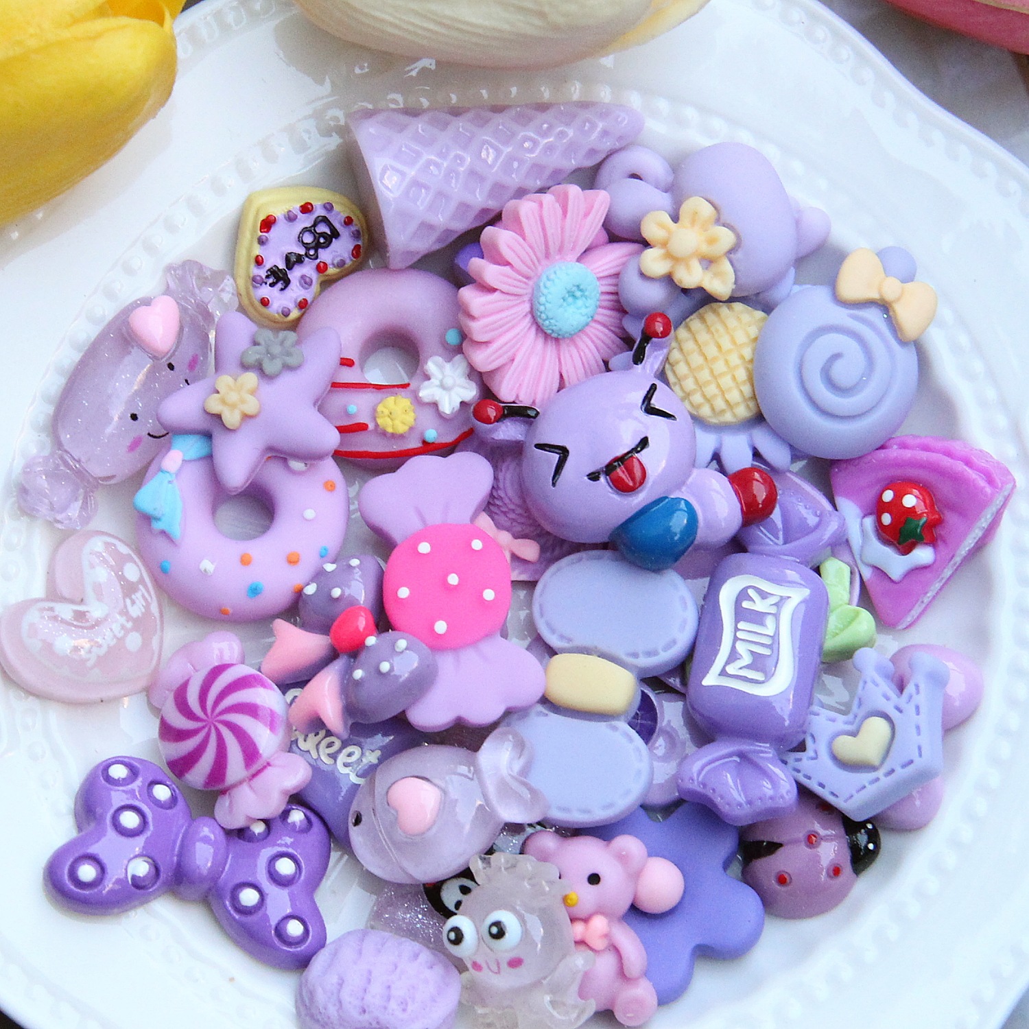 Resina color del arco iris suerte bolsa donut comida mixta y jugar suerte bolsa DIY horquilla tocado de los Niños Accesorios crema pegamento