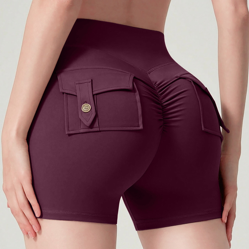 Women's High-Waisted Yoga Fitness Shorts with Butt-Lifting Effect, Running Shorts with Peach-Shaped Butt-Lifting Pockets