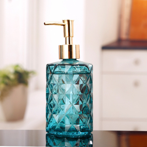 Colored glass hand sanitizer bottle rhombus diamond with pump press shower gel empty bottle shampoo conditioner refill bottle