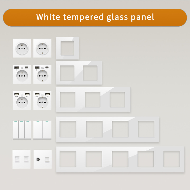 Type 86 White Glass European Standard German Socket with USB Europe 16A German Standard European Wall Power Factory Outlet