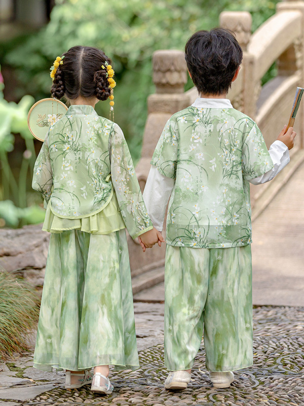 幼儿园秋季国风新款姐弟兄妹汉服套装小学生诗歌大合唱唐装表演服|undefined
