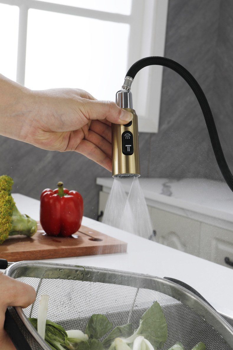 Konishi hydroelectric power digital display kitchen faucet pull-out sink faucet with brushed gold color undefined