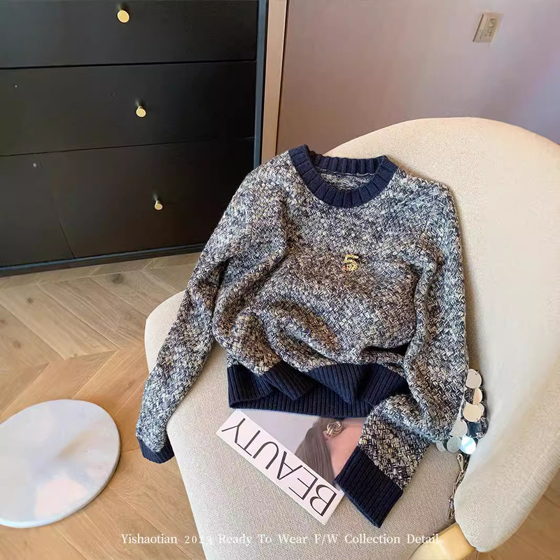 Chanel Style Tweed Crewneck Turtleneck Sweater Women's Autumn and Winter 2024 Design Sense Fashionable Slim Elegant Sweater