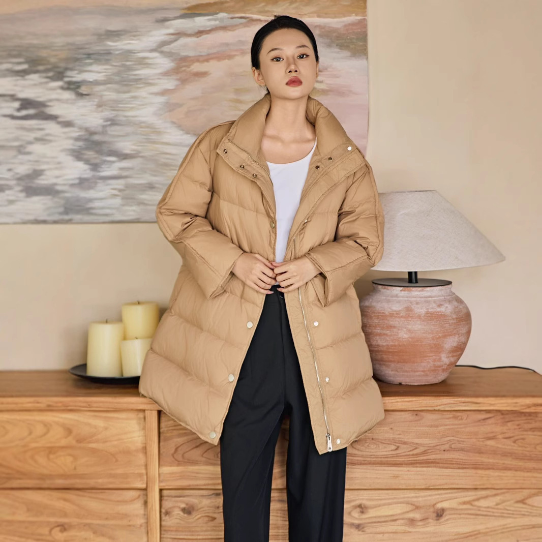 Winter solid color retro keep warm down jacket