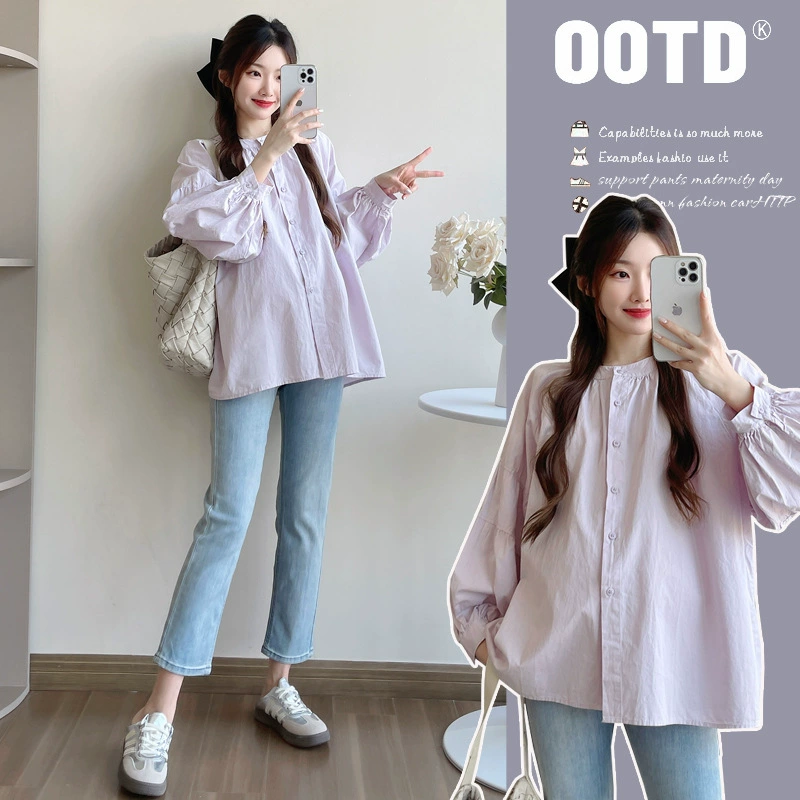 Одежда для беременных, новинка весны 2020, однотонная, элегантная, свободная, для похудения, топ большого размера, однобортная рубашка для беременных с круглым вырезом