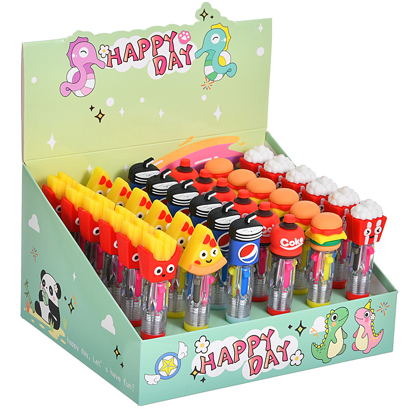 Hermosas hamburguesas fritas Coca-Cola mini dibujos animados bolígrafo de cuatro colores bolígrafo de cuentas de mano de colores estudiantes premios papelería al por mayor