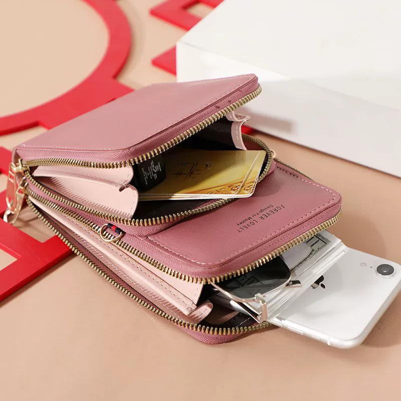 Shoulder bag, capacious small universal wallet, card holder, Korean style, touch screen