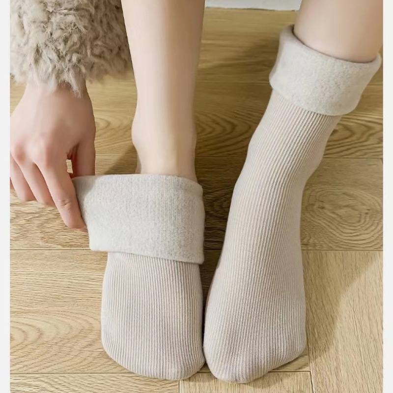 Snow socks women's autumn winter mid-tube socks with fleece thickened warm stockings plush home sleeping floor stockings
