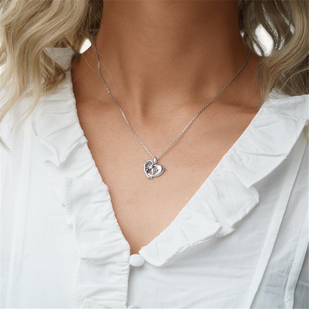 Collar con colgante de delfín de cristal azul, accesorio de joyería animal versátil y moderno para mujer._voghion.com