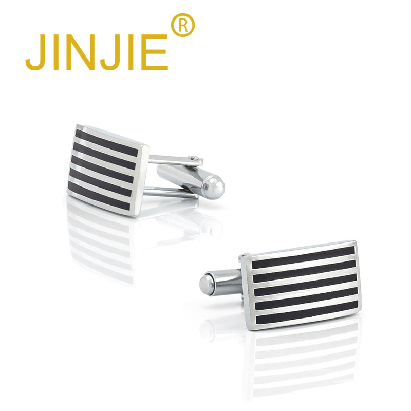 Rectangular Striped Enamel Painted Metal Cufflinks Wholesale Men's French Style Shirt Cufflinks