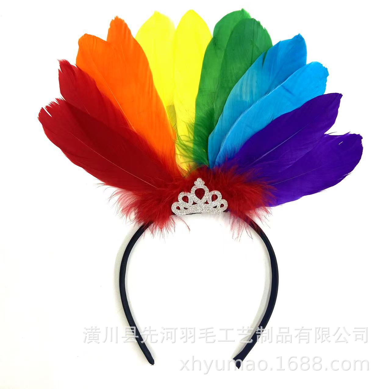 새로운 6색 깃털 머리띠 + 왕관