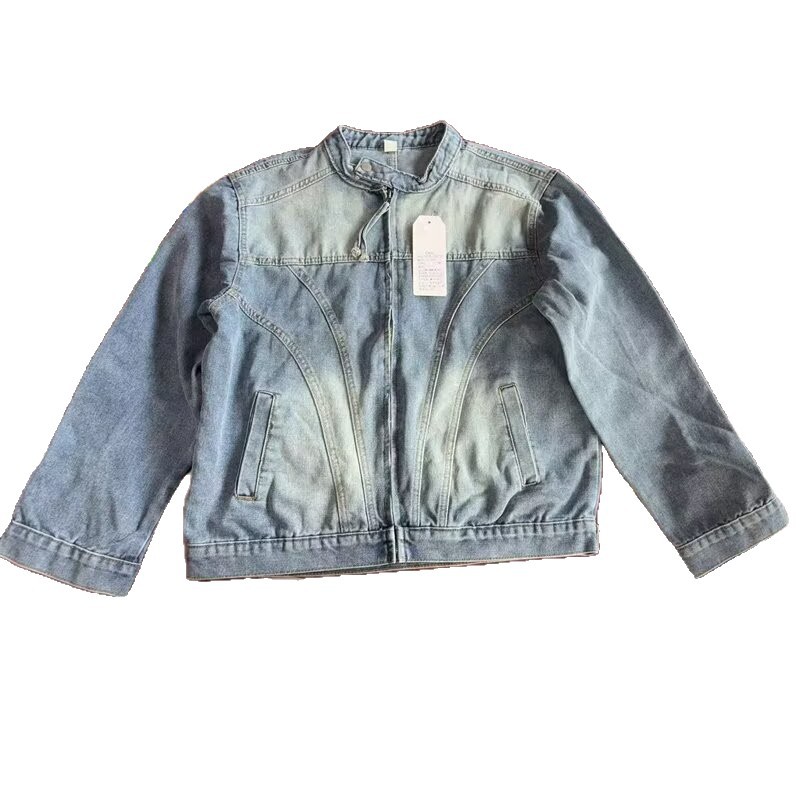 Washed Denim Jacket, Men's Casual Stand Up Collar Versatile Workwear Jacket, Vintage Top_voghion.com