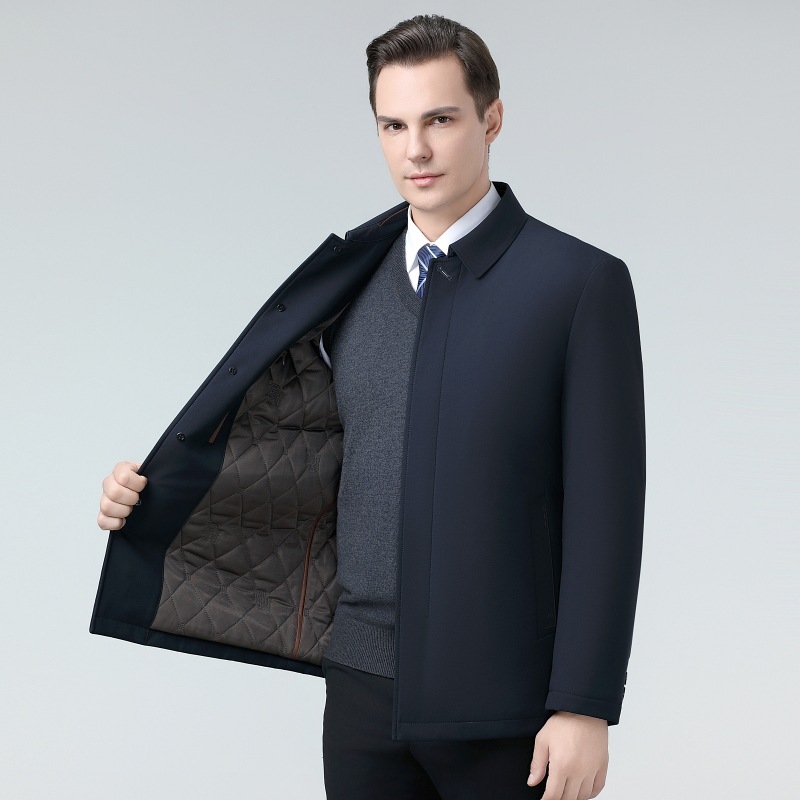 专柜中年男士棉服加厚保暖蚕丝棉夹克中老年爸爸翻领冬季棉衣外套