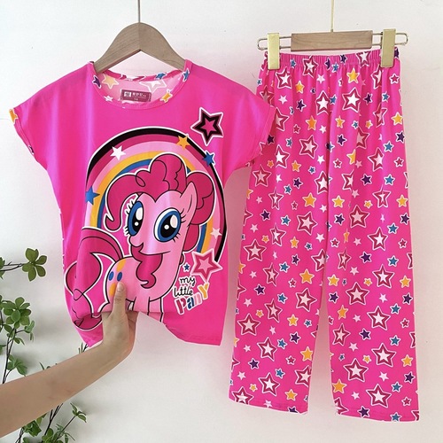 Girls' Summer Sleepwear Set for Children: Cartoon Short-Sleeve Pants Set, Princess Style for Little Girls, Sweet Homecoming Outfit