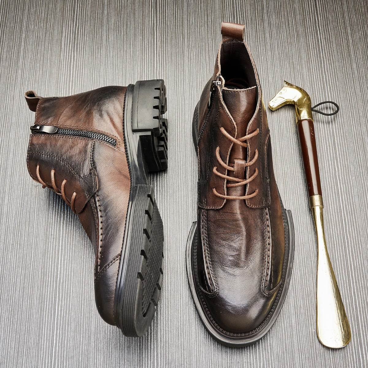 Botas altas con cremallera Botines redondos con suela de plataforma para hombres mayores_voghion.com