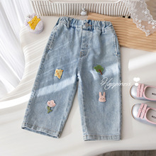 女童牛仔裤2025年秋季新款洋气卡通贴布绣长裤中小童时髦休闲裤潮