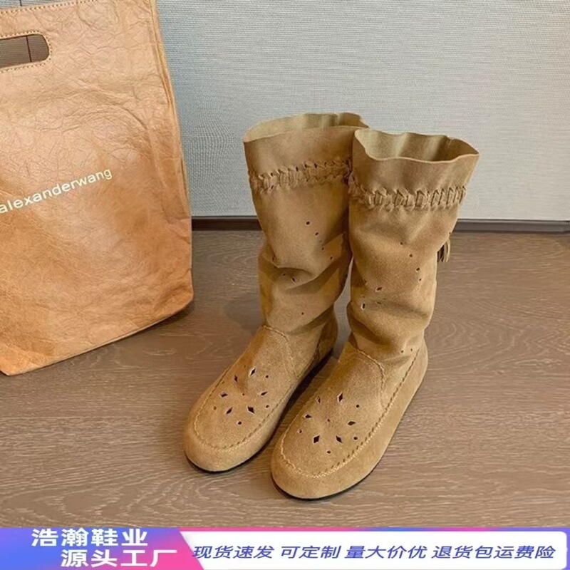 Grape-colored, height-increasing, soft leather, ankle boots for women, featuring a hollow design and tassels, Western cowboy boots, desert-style mid-calf boots