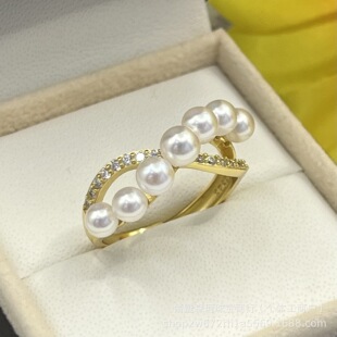 Zhuji Natural Freshwater Pearl Ring Cross Gradient Multi-Bead 3-5mm Polar Aurora M Home Same Fashion Design