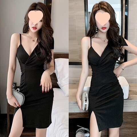 Summer New Hip Skirt Evening Dress Slip Strap Split Aatmosphere Shoulder Queen Tight Sexy dress