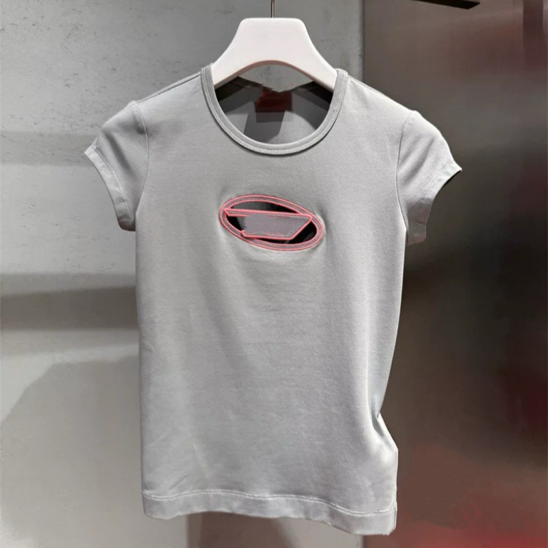 Correct Version of the New D American Sweet and Spicy Fashionable Street Trendy Cut Out Short-Sleeved Slim T-Shirt Cotton