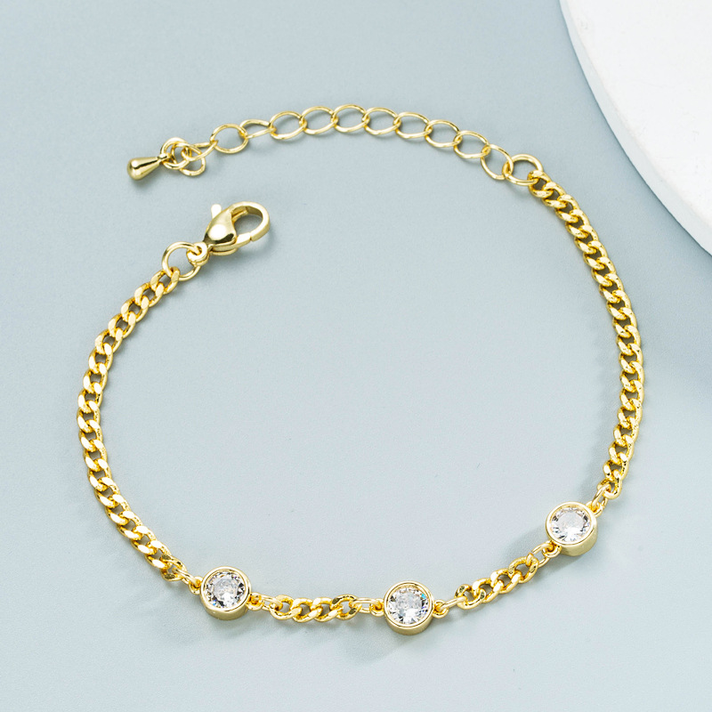 Nihaojewelry wholesale jewelry new copper plated 18K real gold zircon chain braceletpicture3