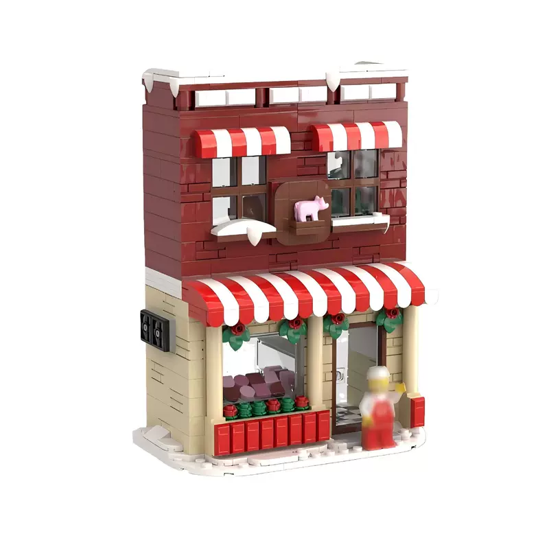 Зимний набор строительных блоков «Мясная лавка» MOC-241355 совместим с LEGO