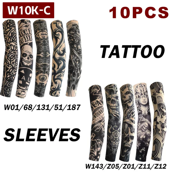 10Pcs Combination Floral Tattoo Sleeve Seamless Outdoor Cycling Tattoo Sun Protection Sleeve Cycling Sleeve Cross-Border