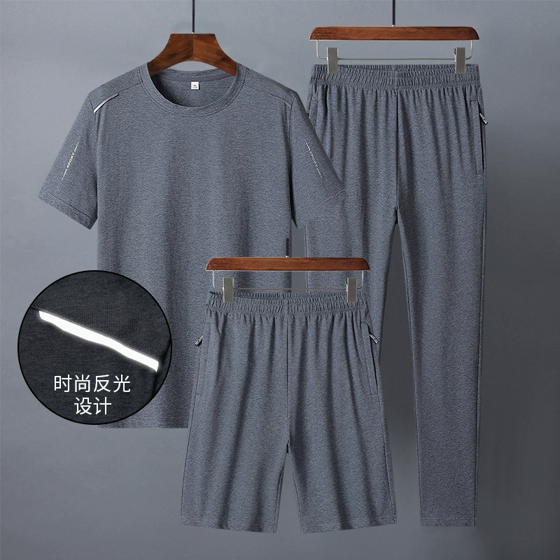 [M-8XL] Новая футболка большого размера из чистого хлопка с короткими рукавами, брюки, повседневный мужской костюм, летний тонкий спортивный костюм для среднего и пожилого возраста