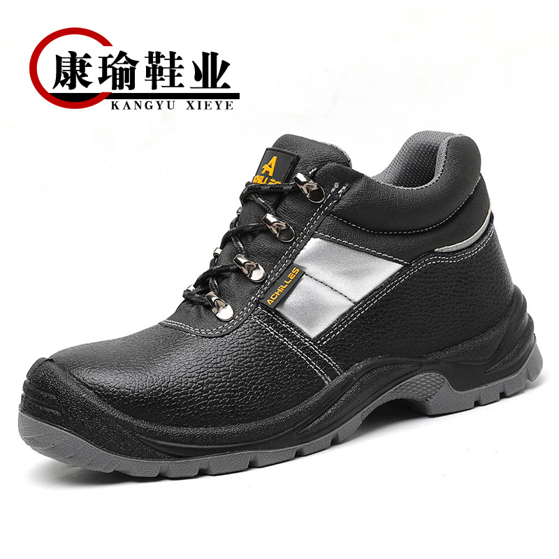 跨境高帮劳保鞋男钢包头防砸防刺聚氨酯底防滑耐磨工地工作防护鞋