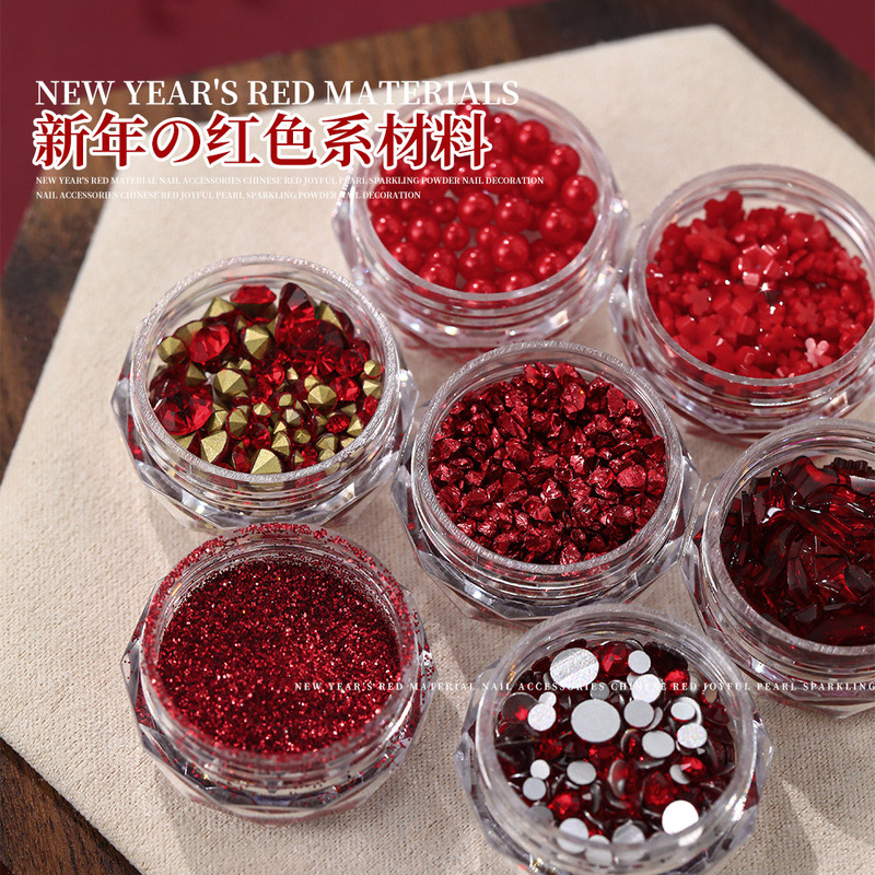 Red Nail Art Accessories Mixed with Glitter, Sequins, Pointed-Back Small Round Rhinestones, Pearls, Boxed Glass Nail Rhinestones, Exclusively for Cross-Border Supply Red Nail Art Accessories Mixed with Glitter, Sequins, Pointed-Back Small Round Rhinestones, Pearls, Boxed Glass Nail Rhinestones, Exclusively for Cross-Border Supply