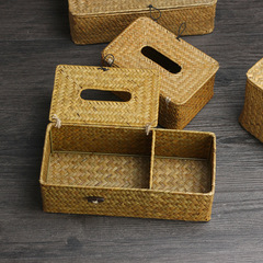 2F Handmade Wicker Paper Towel Box Multifunctional Living Room Remote Control Storage Box Car Driving Paper Towel Box Boutique Retro Desk