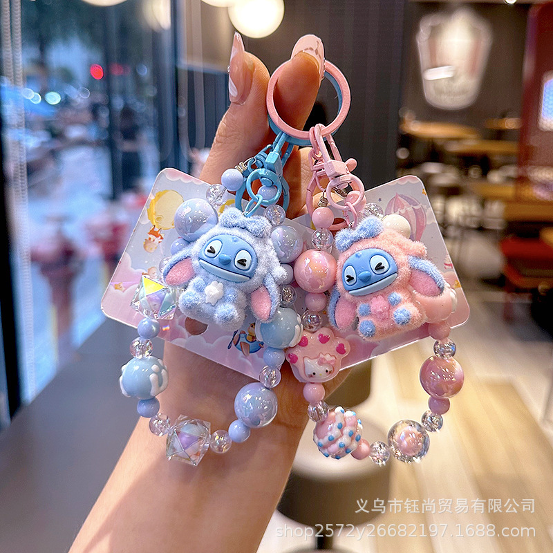 New Flocked Sitting Stitch Beaded Mobile Phone Chain Cartoon Stitch Cute Wrist Chain Pendant Key Chain Ring New Flocked Sitting Stitch Beaded Mobile Phone Chain Cartoon Stitch Cute Wrist Chain Pendant Key Chain Ring