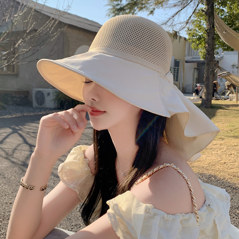 2024 Chapeau de Protection Solaire pour Femmes Protection UV Printemps Nouveau Chapeau de Protection Solaire en Caoutchouc Noir avec Large Bord Chapeau de Pêcheur Tourisme Chapeau d'été Marée_voghion.com