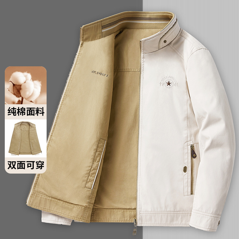 Men's Cargo Jacket Spring and Autumn Multi-Pocket Loose Casual Versatile Coat for Middle-Aged Dads Pure Cotton Stand Collar Men's Cargo Jacket Spring and Autumn Multi-Pocket Loose Casual Versatile Coat for Middle-Aged Dads Pure Cotton Stand Collar