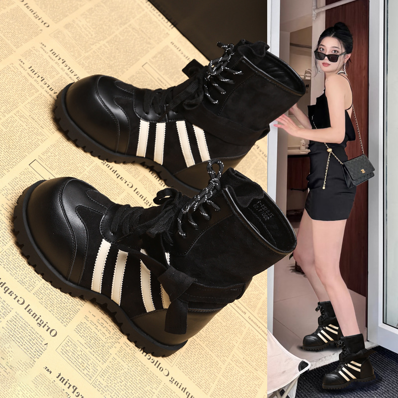 Boot nữ đế dày nâng chiều cao phong cách retro Anh Quốc — màu nâu