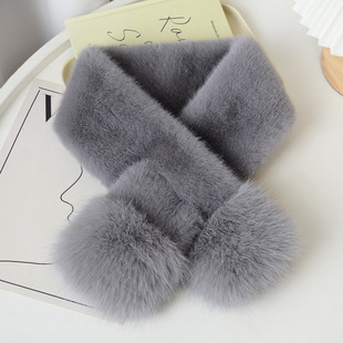 Autumn and Winter Korean Style Elegant Scarf Imitation Plush Versatile Men's and Women's Double-Sided Fur Scarf Warm and Thickeneded Cycling Neck Protector