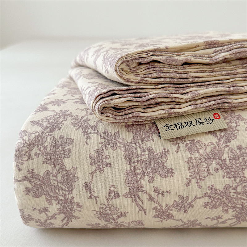 Free Shipping, Class a Floral Pure Cotton Double-Layer Gauze Single Product Fitted Sheet, Pillowcase, Three-Piece Set, Mattress Protector, Fitted Sheet Style