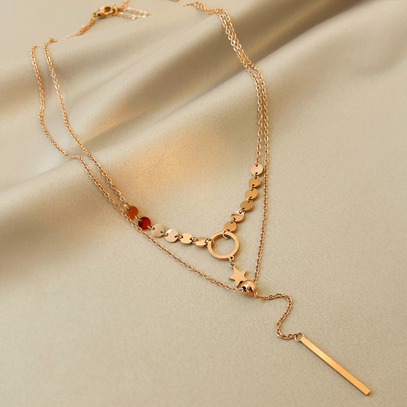 Fashion Round Star Titanium Steel Layered Necklace