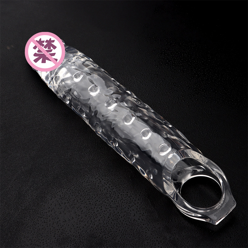 Extra Large Wolf-Tooth Textured Condom Sleeve, Crystal Silicone Color, Reusable Adult Toy for Men — detail image 8
