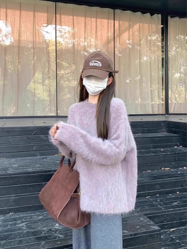 紫色软糯毛衣女2025年秋温柔风奶fufu冬季时尚感慵懒风针织衫上衣|undefined