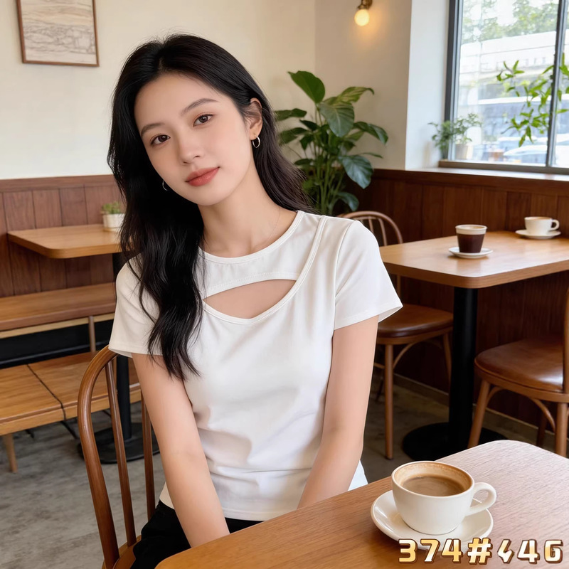2026 Hot Girl Hollow Out Round Neck Short Sleeve T-Shirt for Women Slim Fit Solid Color Versatile Short Outerwear Base Shirt 2026 Hot Girl Hollow Out Round Neck Short Sleeve T-Shirt for Women Slim Fit Solid Color Versatile Short Outerwear Base Shirt