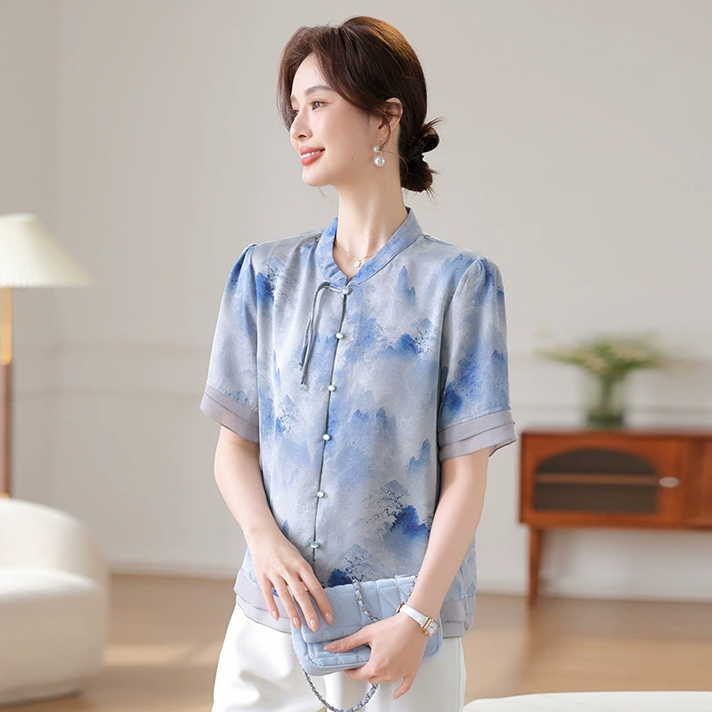 Женская одежда 2025, рубашка весна-осень, новый стиль, свободные топы для женщин среднего и пожилого возраста, модные рубашки с принтом для пожилых