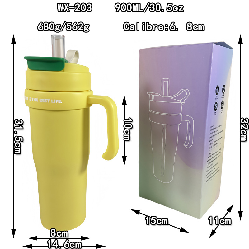 Nuevo mango transfronterizo de taza de automóvil 304 taza de acero inoxidable al aire libre portátil de doble vacío taza de hielo