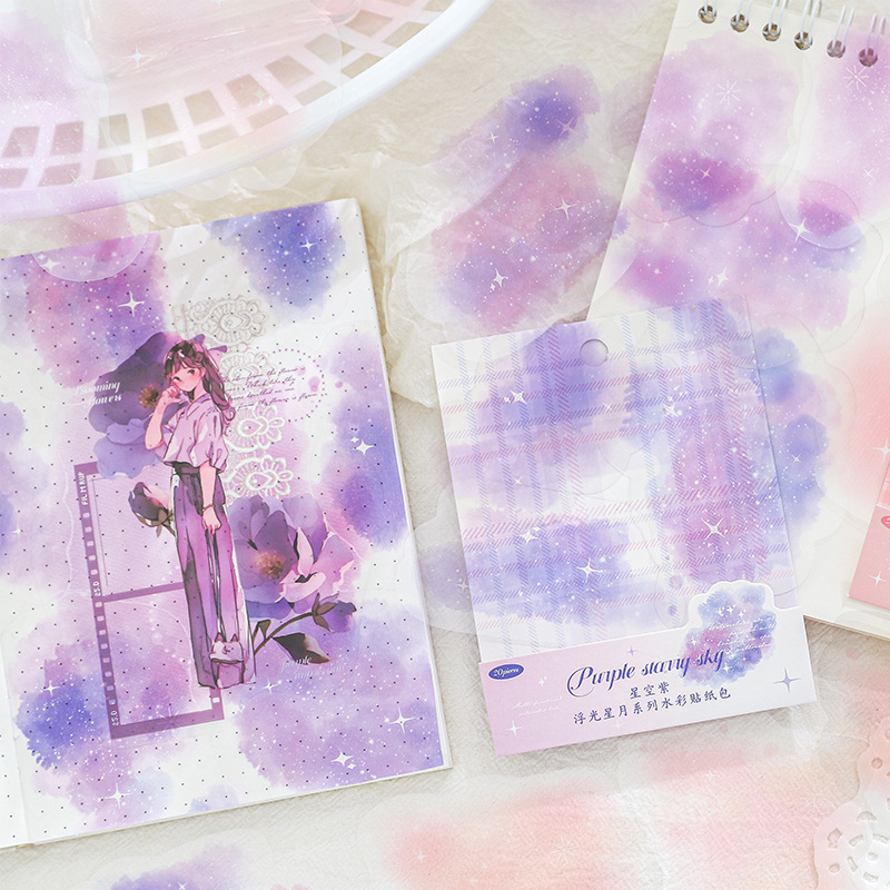 Paper trail sticker bag floating light star and moon series pet watercolor decoration base European collage retro color stickers 6