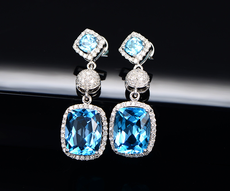 Fashion Long Simulation Aquamarine Earrings Ruby Copper Earrings display picture 4