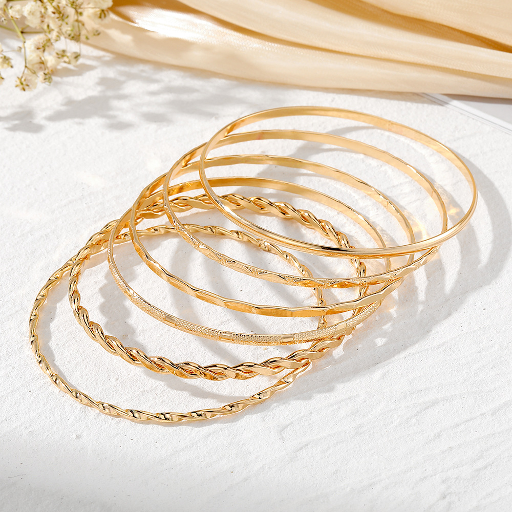 2PCS Ins diamond Fried Dough Twists smooth 6-piece irregular punk bracelet set_voghion.com