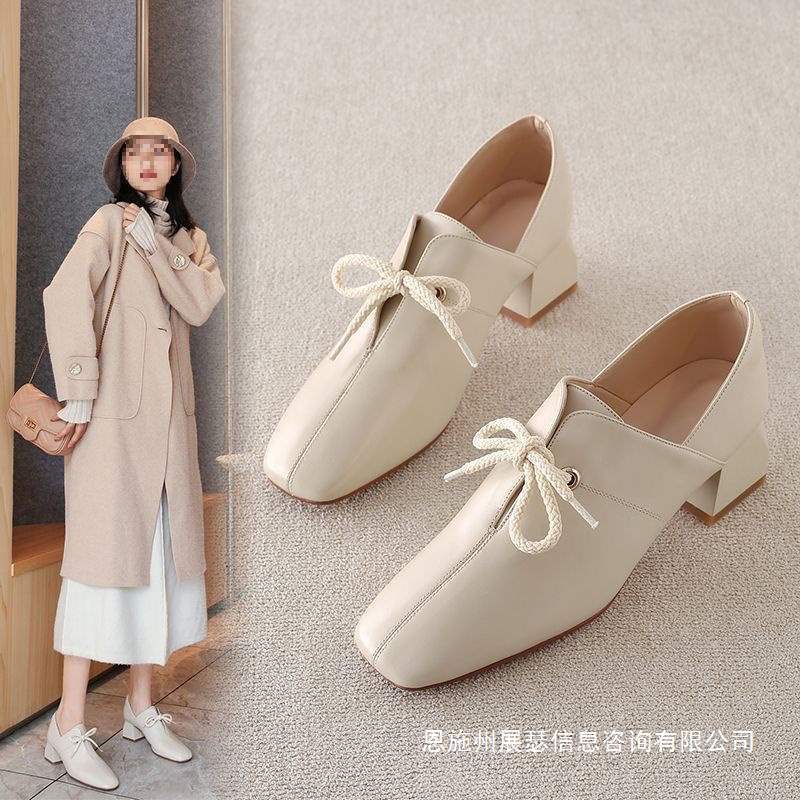 Women's Shoes 2025 Spring & Fall New Korean Style Women's Thick Heel Small Leather Shoes Versatile Casual Shoes Lace-Up High Heels