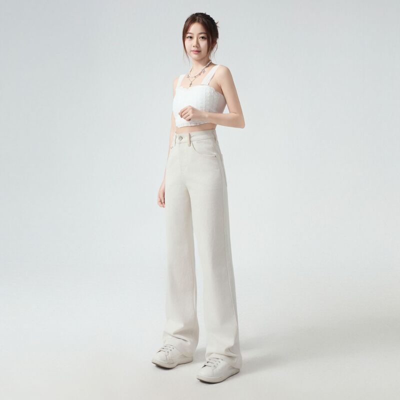 Boss Fu | First Encounter | Pearl White Narrow Straight Jeans Women's Four-Way Stretch Autumn and Winter New High-Elastic Straight Pants