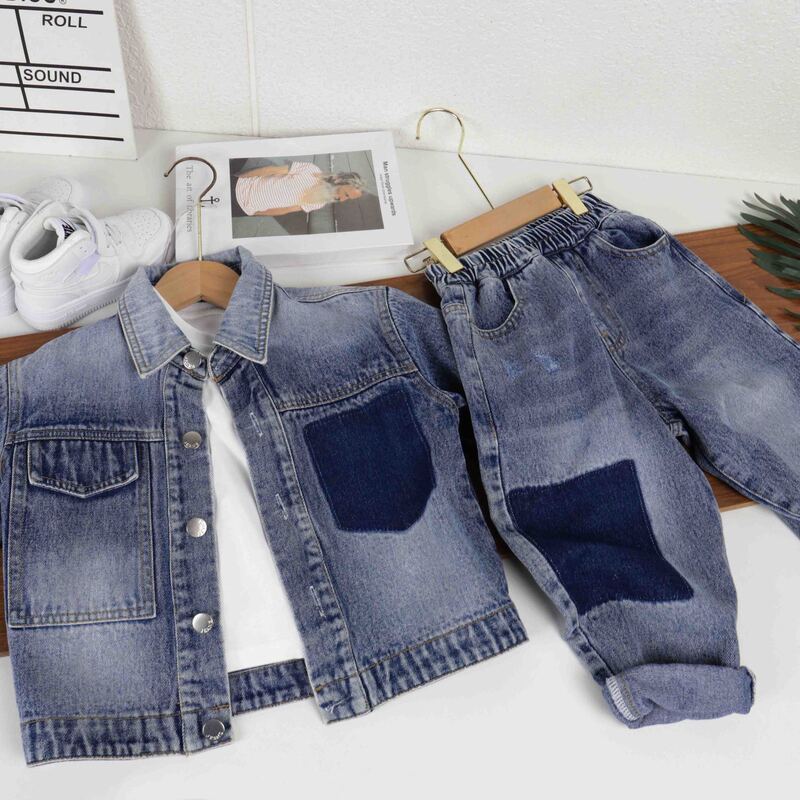 男の子スーツ 2025春秋新作秋服子供デニムツーピースセットストリート服ハンサム韓国風子供服|undefined
